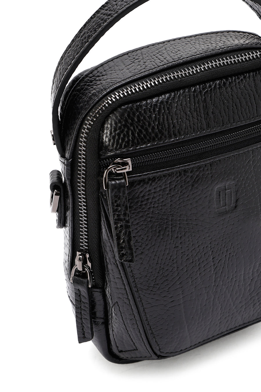 Men's Black Leather Messenger Bag