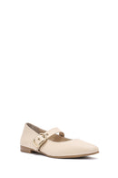Women's Beige Buckled Leather Ballerinas | Derimod