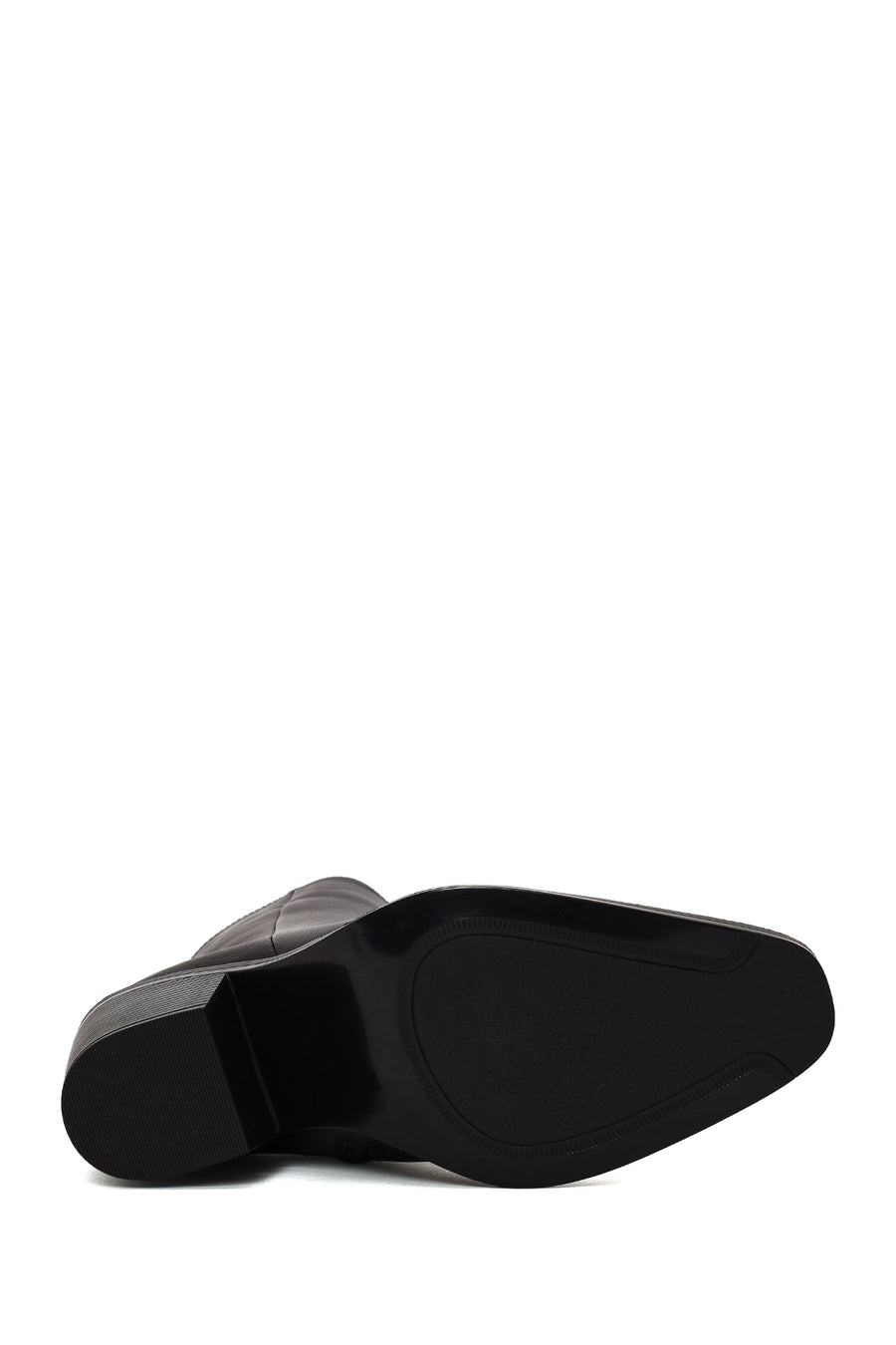 Woman Black Zip Closure Thick-Heeled Leather Boots