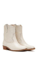 Women's Beige Leather Cowboy Boots | Derimod