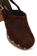 Woman Brown Ankle-Buckle Platform High Thick-Heeled Suede Sandal | Derimod