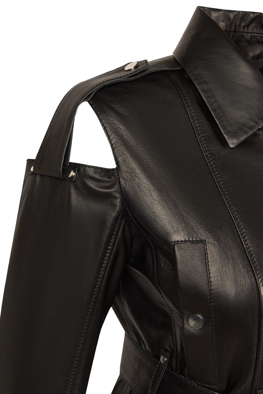 Avanti Woman Black Off-Shoulder Short Biker Leather Jacket