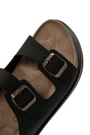 Men's Black Buckle Detailed Nubuck Leather Slippers | Derimod