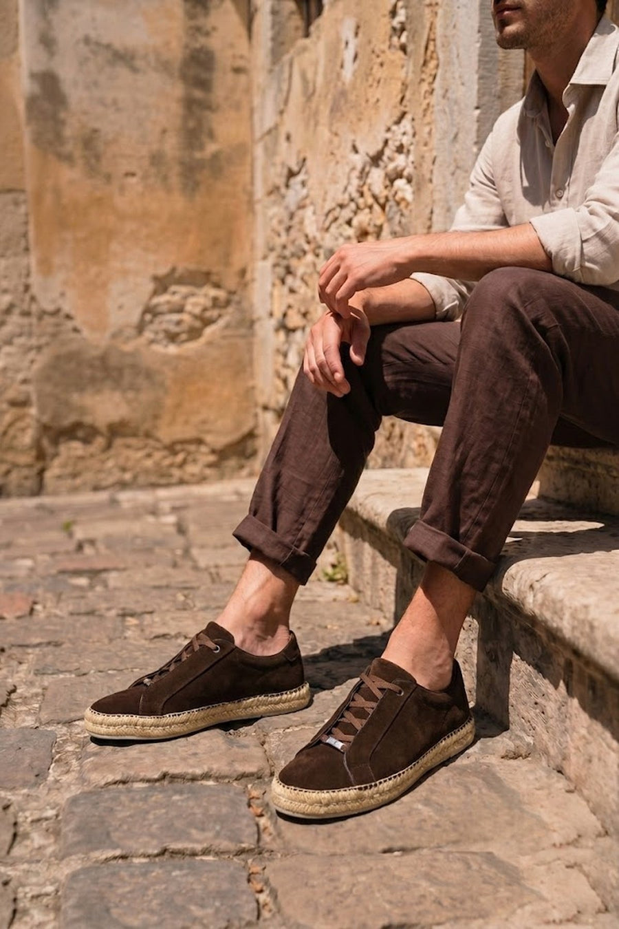 Male Brown Thick-Soled Suede Leather Sneaker