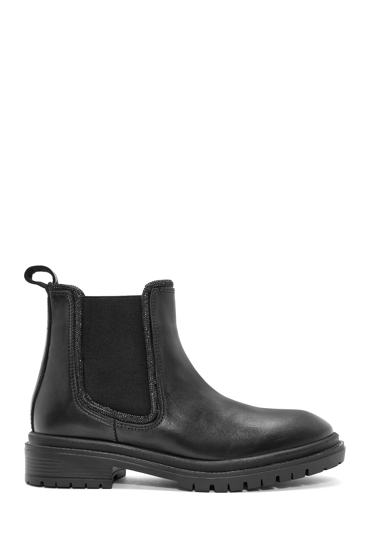 Women's Black Stoned Leather Chelsea Boots 24WFD185218 | Derimod