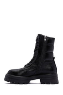 Women's Black Zipper Metallic Leather Combat Boots | Derimod