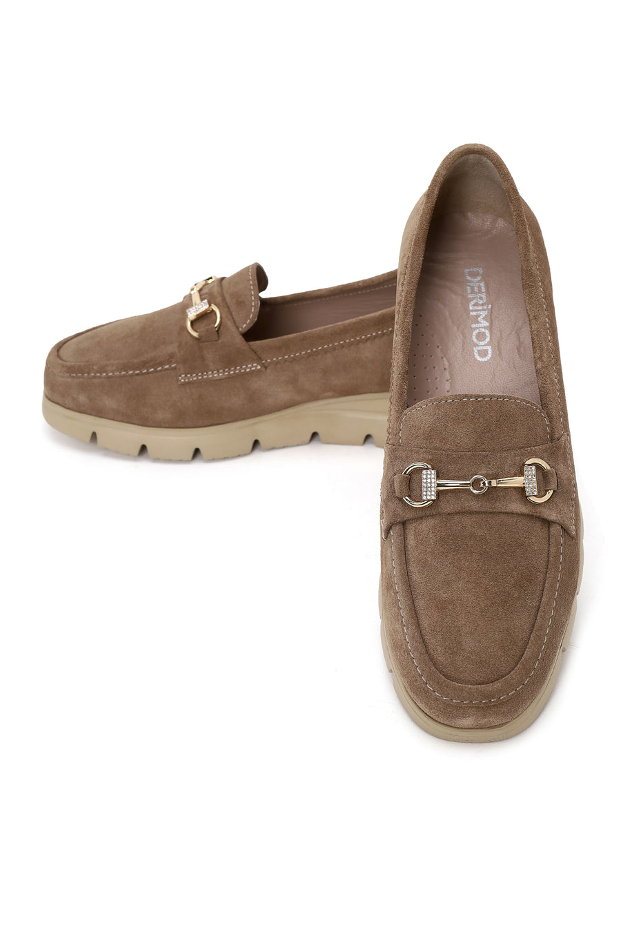 Kadın Vizon Tokalı Süet Deri Konfor Loafer