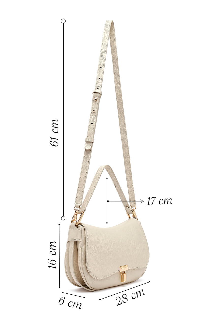 Woman Cream Long Strap Leather Shoulder bag