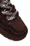 Woman Brown Lace-Up Thick-Soled Furry Suede Teddy Sneaker | Derimod