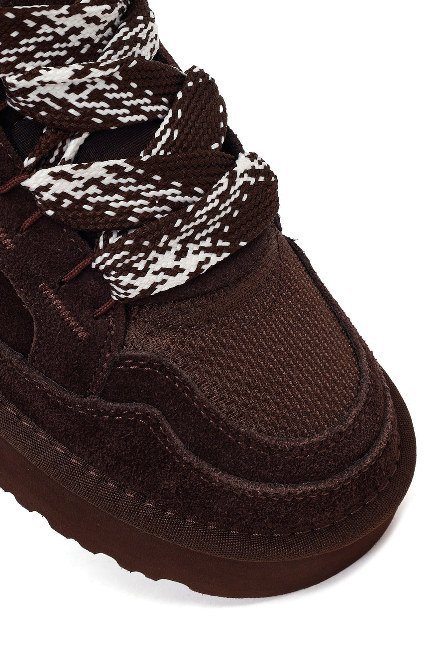 Kadın Kahverengi Bağcıklı Kalın Tabanlı Tüylü Süet Deri Teddy Sneaker