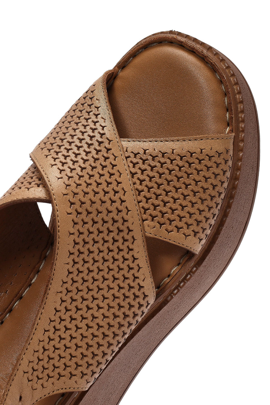 Women's Tan Ankle Strap Printed Wedge Heel Leather Comfort Sandals