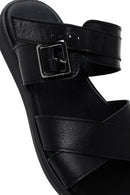 Women's Black Buckle Leather Slippers | Derimod