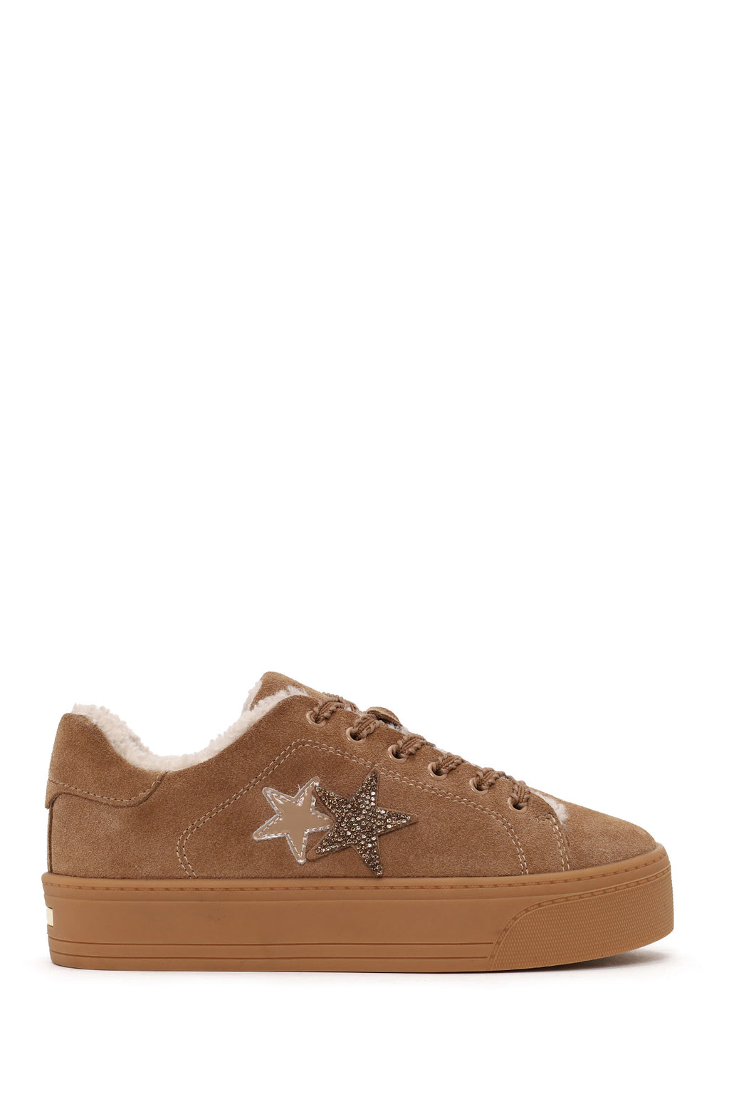 Kadın Camel Bağcıklı Kalın Tabanlı Süet Deri Teddy Sneaker
