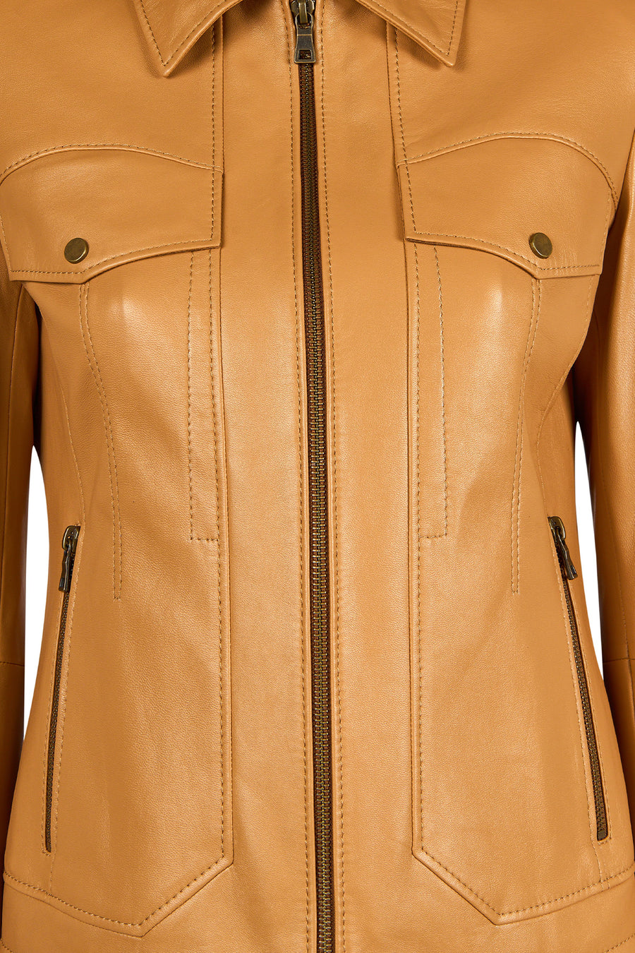 Loretta Woman Camel Short Leather Jacket