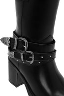 Women's Black Buckle Detailed Cowboy Boots | Derimod