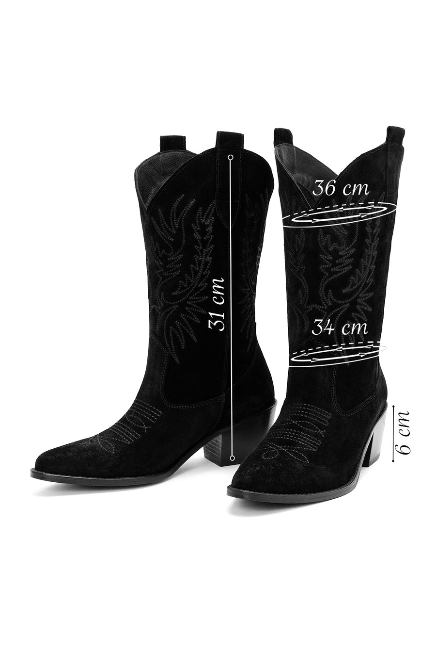 Women's Black Suede Leather Heeled Cowboy Boots