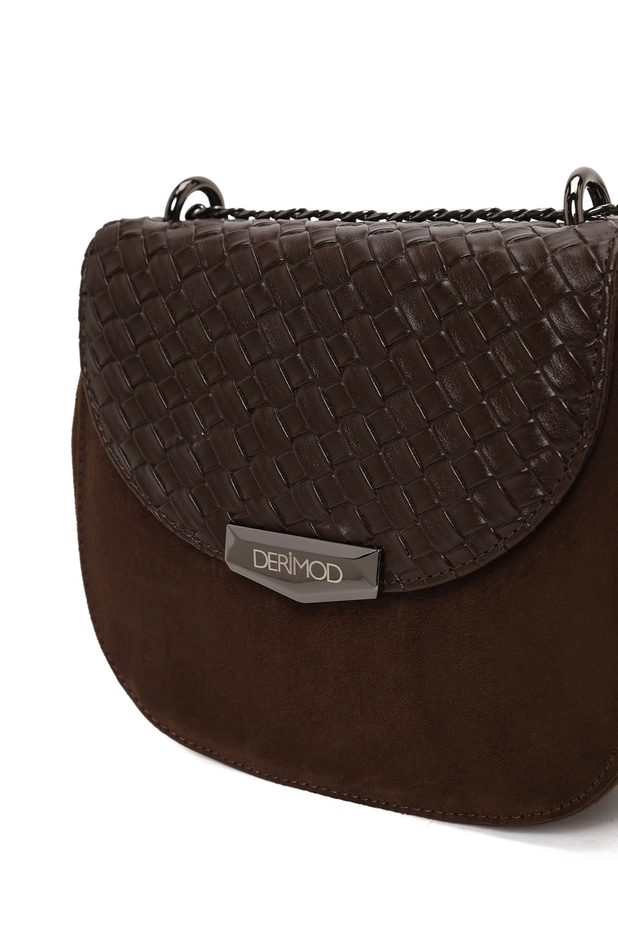 Woman Black Chain Long-Strap Braided Crossbody Bag