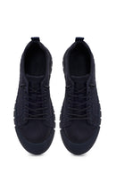 Male Navy Blue Lace-Up Thick-Soled Nubuck Leather Sneaker | Derimod