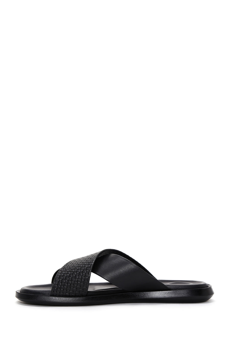 Men's Black Knitted Patterned Leather Slippers