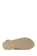 Woman Cream Buckled Comfort Leather Sandal | Derimod