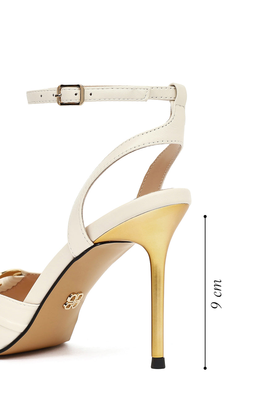 Women's White Ankle Buckle Thin Heel Leather Sandals
