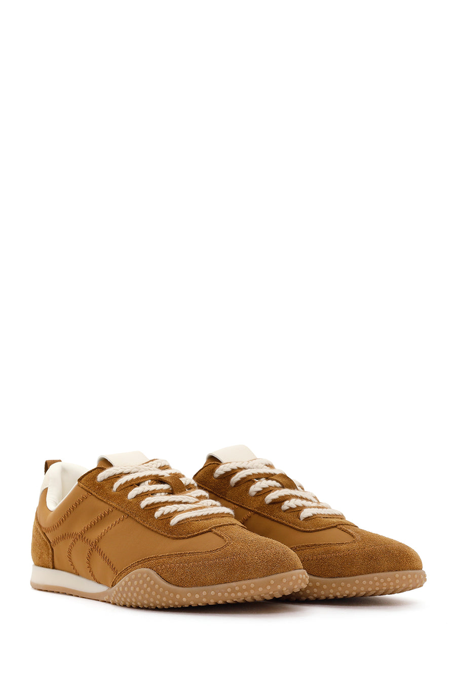 Women's Tan Lace-up Leather Sneaker