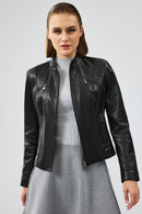 Linda Women's Black Short Leather Jacket | Derimod