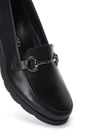 Women's Black Wedge Heel Leather Loafer | Derimod