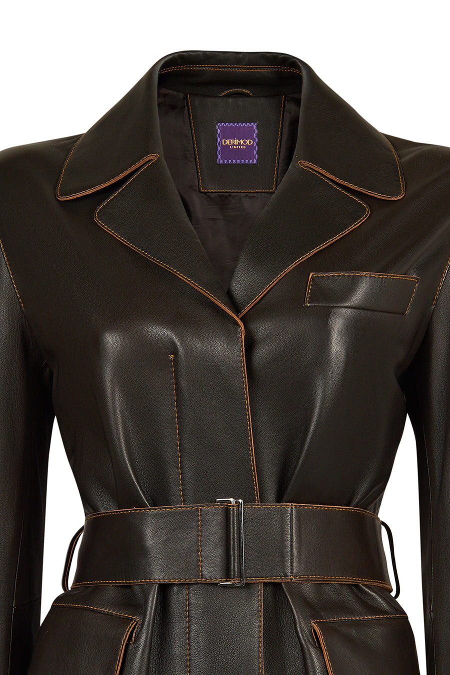 Belinda Woman Black Vintage Leather Trench Coat