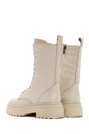 Women's Beige Leather Thick Soled Boots | Derimod