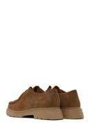 Woman Camel Lace-Up Suede Leather Masculine Shoes | Derimod