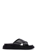 Women's Black Leather Comfort Slippers | Derimod