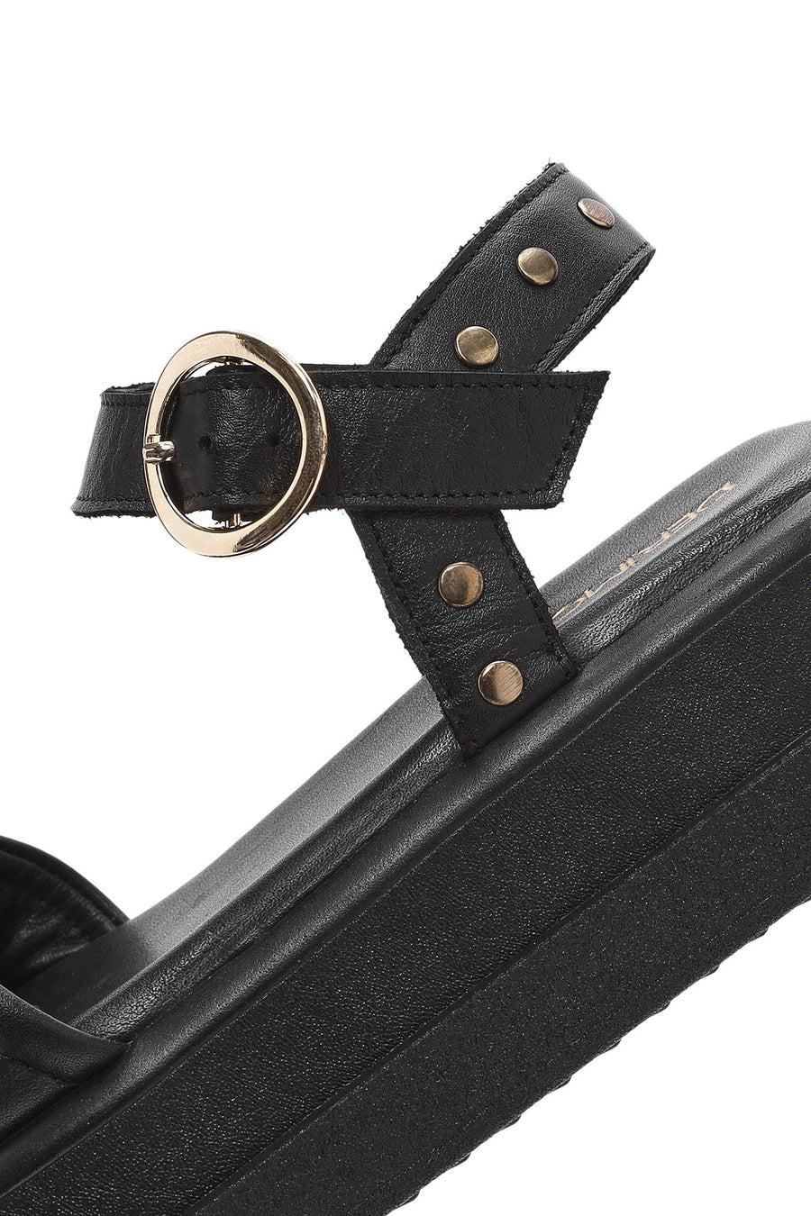 Women's Black Ankle Buckle Thick Soled Leather Sandals