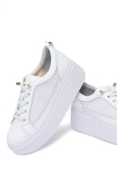 Woman White Lace-Up Thick-Soled Leather Sneaker | Derimod