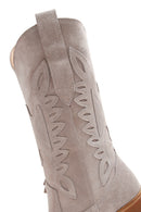 Women's Gray Suede Leather Heeled Cowboy Boots | Derimod