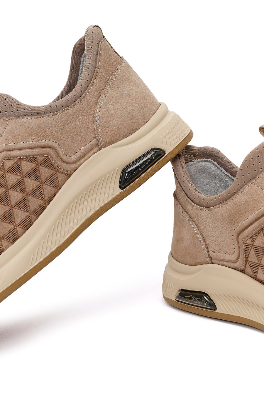 Erkek Vizon Bağcıklı Baskılı Nubuk Deri Sneaker