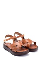 Women's Tan Leather Flat Sandals | Derimod