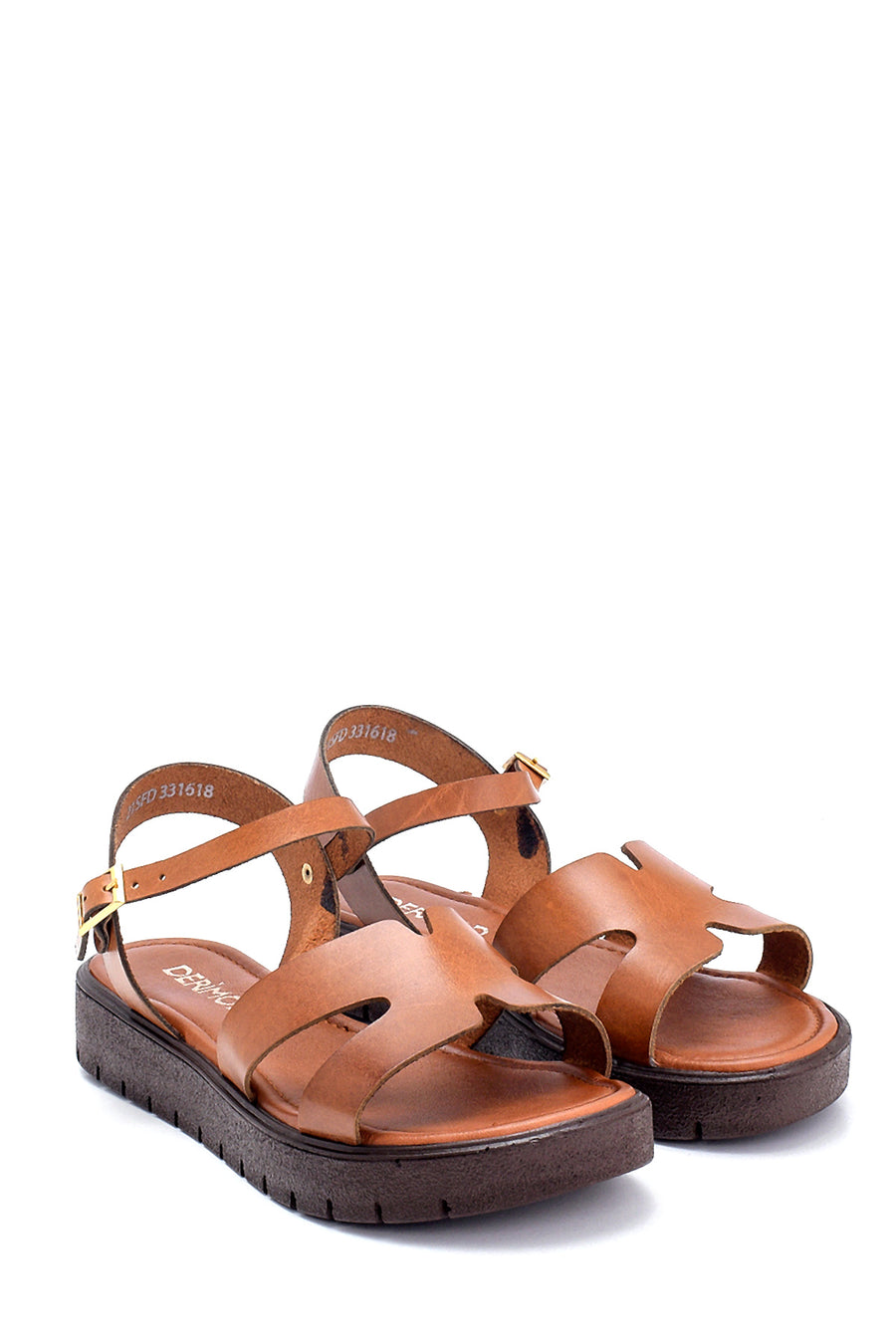 Women's Tan Leather Flat Sandals