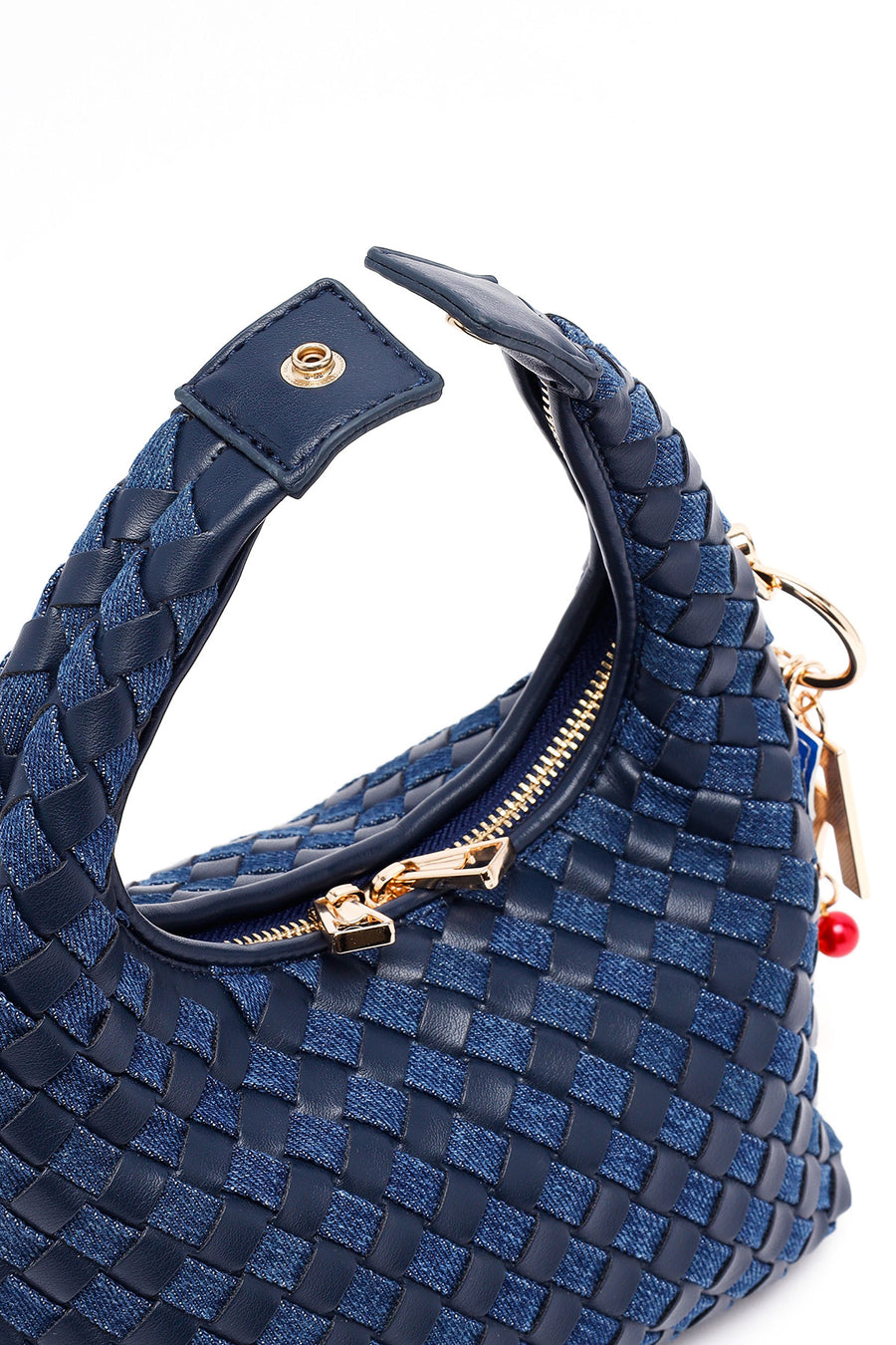Women's Blue Long Strap Braided Mini Handbag