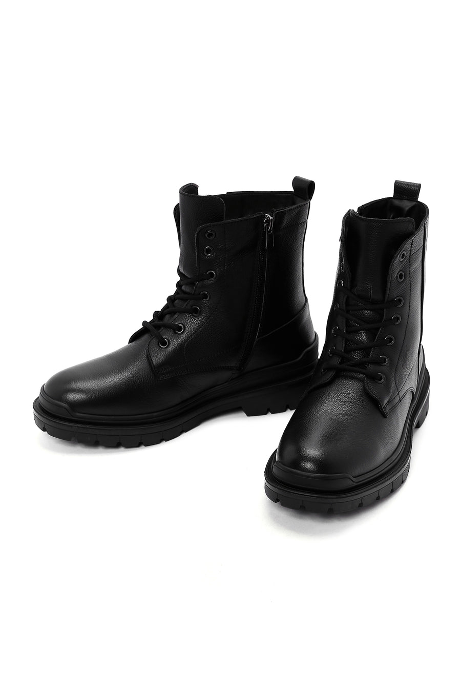 Men's Black Zippered Casual Leather Boots
