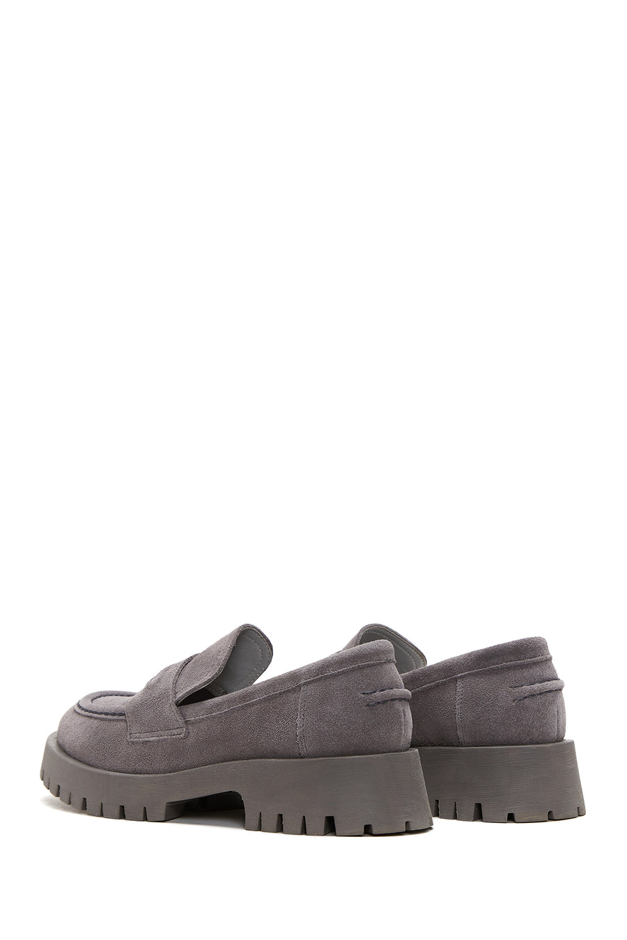 Kadın Gri Deri Süet Maskülen Loafer