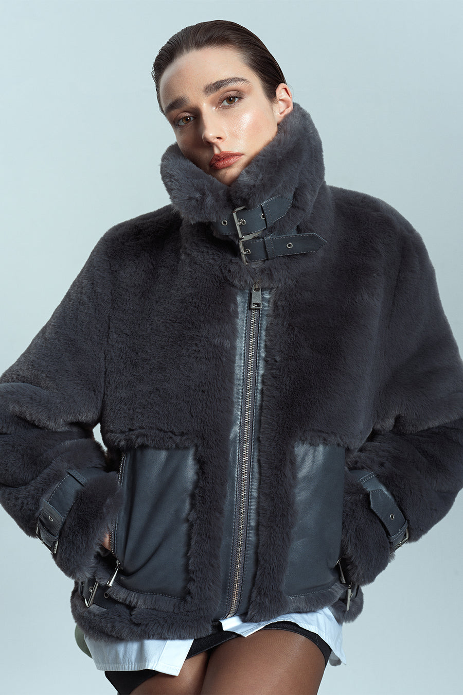 Kitzbuhel Women's Gray Teddy Coat 24WGP5231FF | Derimod