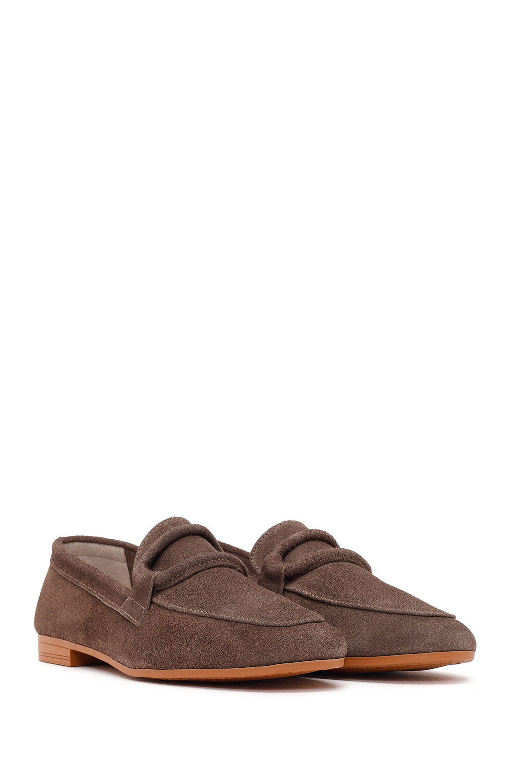 Kadın Vizon Tokalı Süet Deri Maskülen Loafer