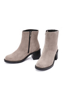 Women's Mink Zippered Thick Heel Suede Leather Boots | Derimod