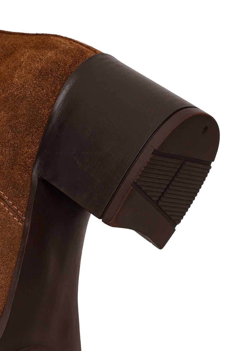 Woman Brown Zip Closure Chunky Heeled Suede Boots