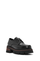 Women's Black Lace-Up Thick Sole Leather Masculine Shoes | Derimod