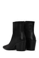 Woman Black Zip Closure Thick-Heeled Leather Boots | Derimod