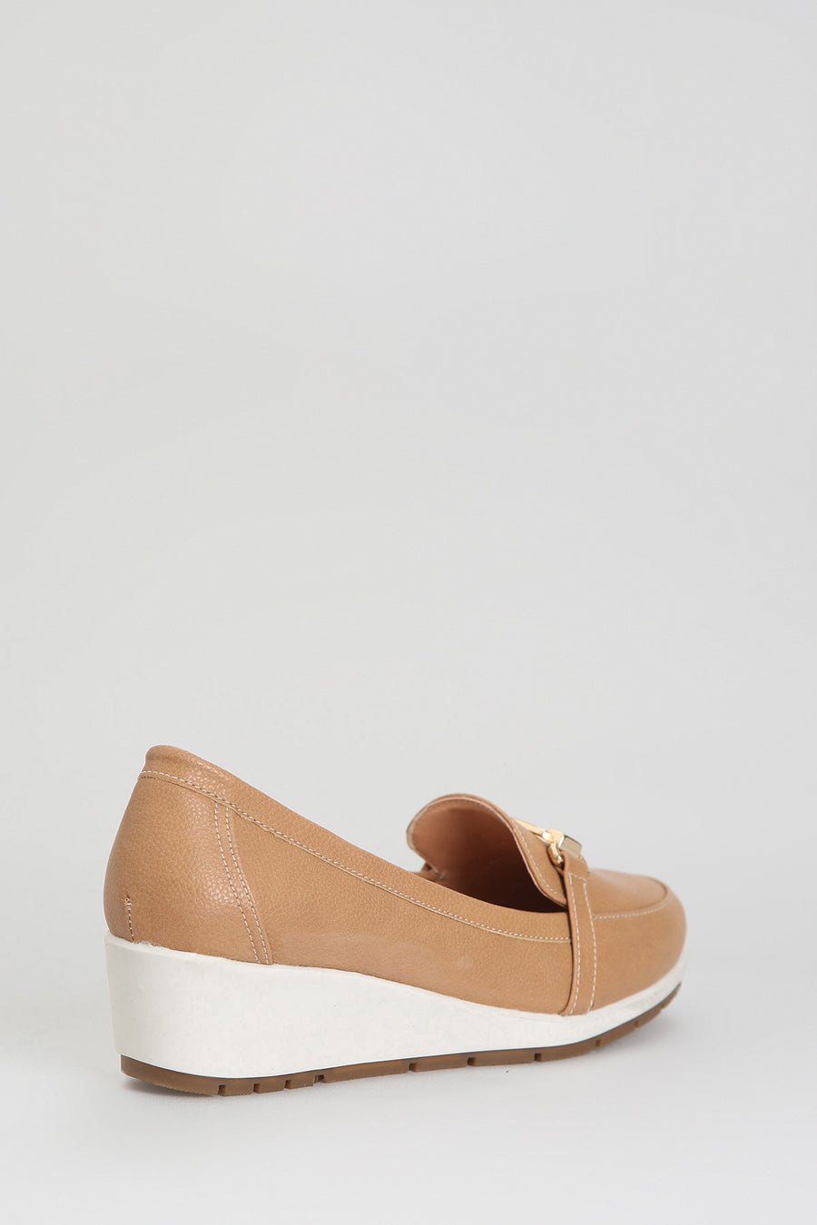 Brown Women's Leather Loafer with Wedge Heels