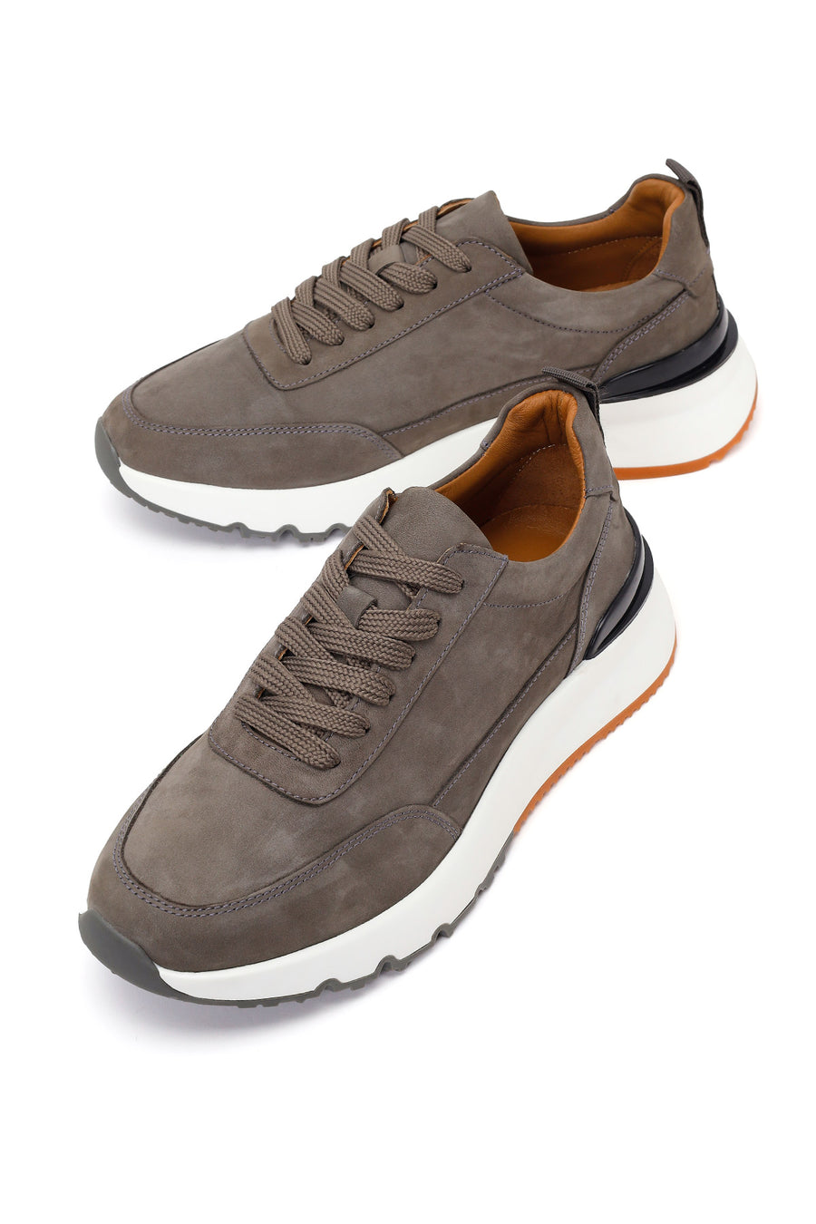 Erkek Gri Bağcıklı Kalın Tabanlı Nubuk Deri Casual Sneaker