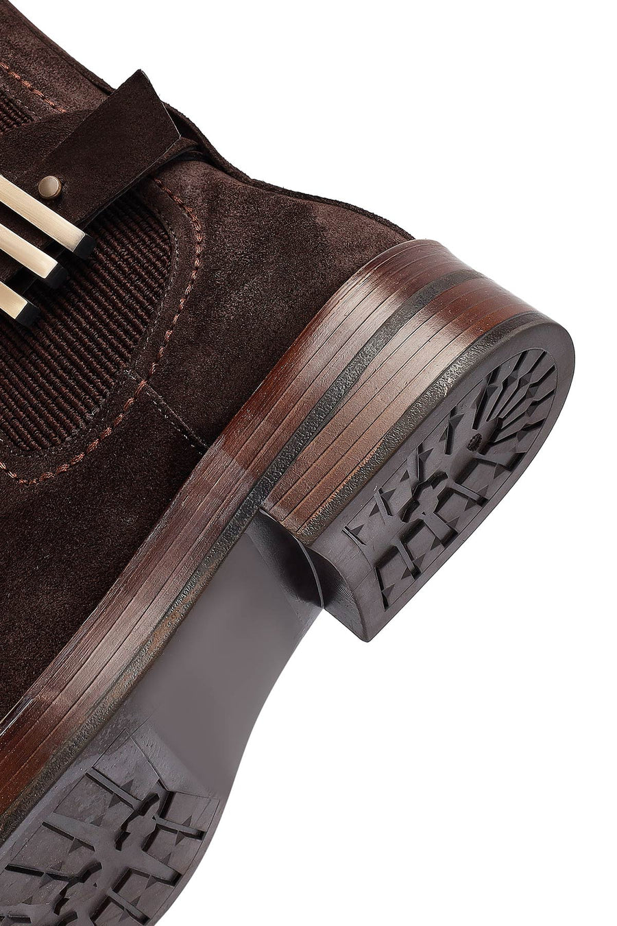 Woman Brown Zippered Suede Leather Boat